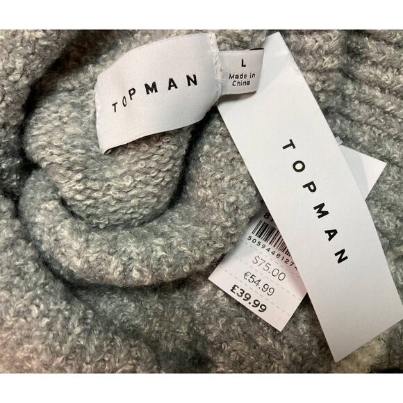 Topman Men's Tipped Roll Neck Sweater Large Heather Gray NEW Turtleneck Modern - Picture 6 of 8